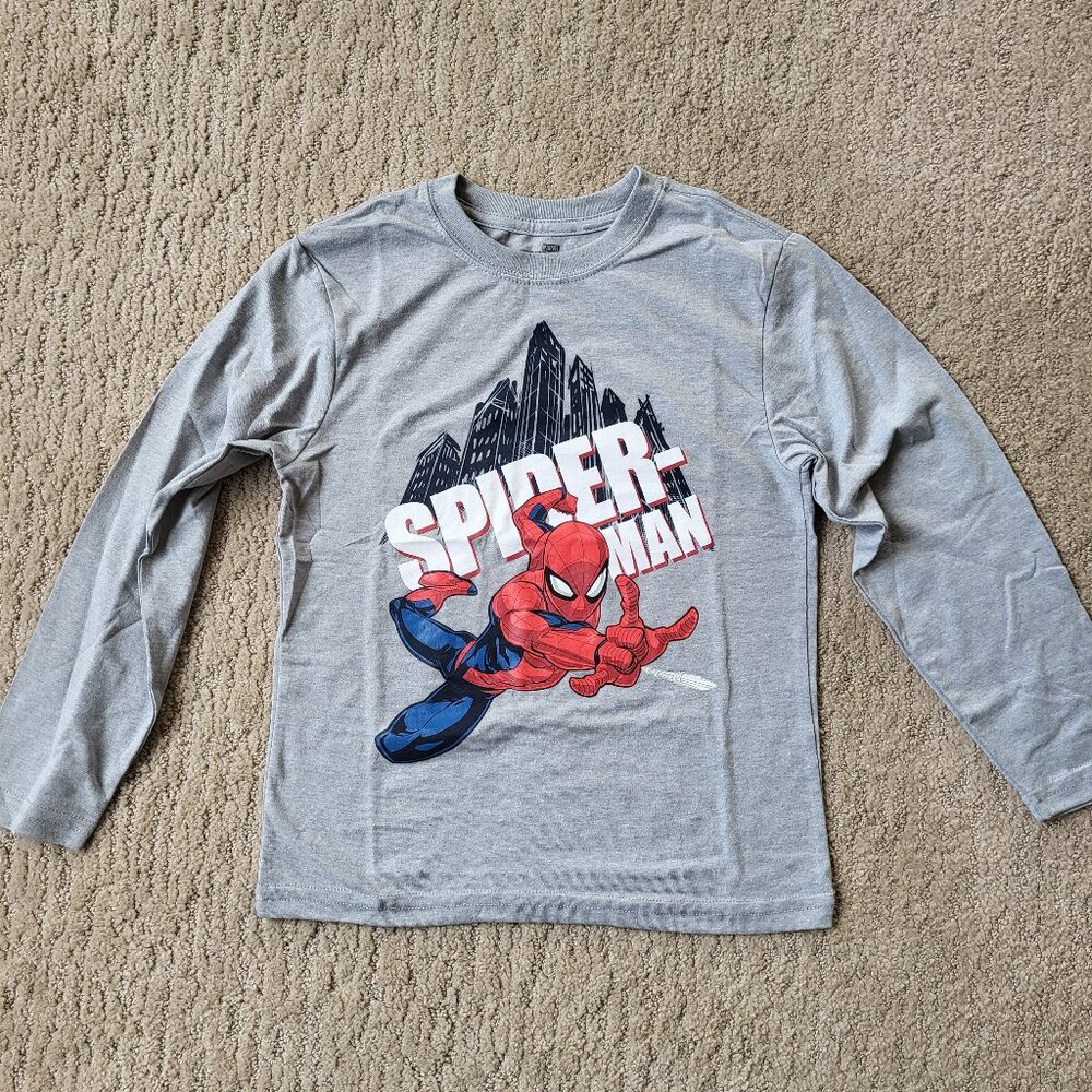Little Boys Marvel Spider-Man Long Sleeve Graphic T-Shirt– Gray – Size 5/6 – NWT